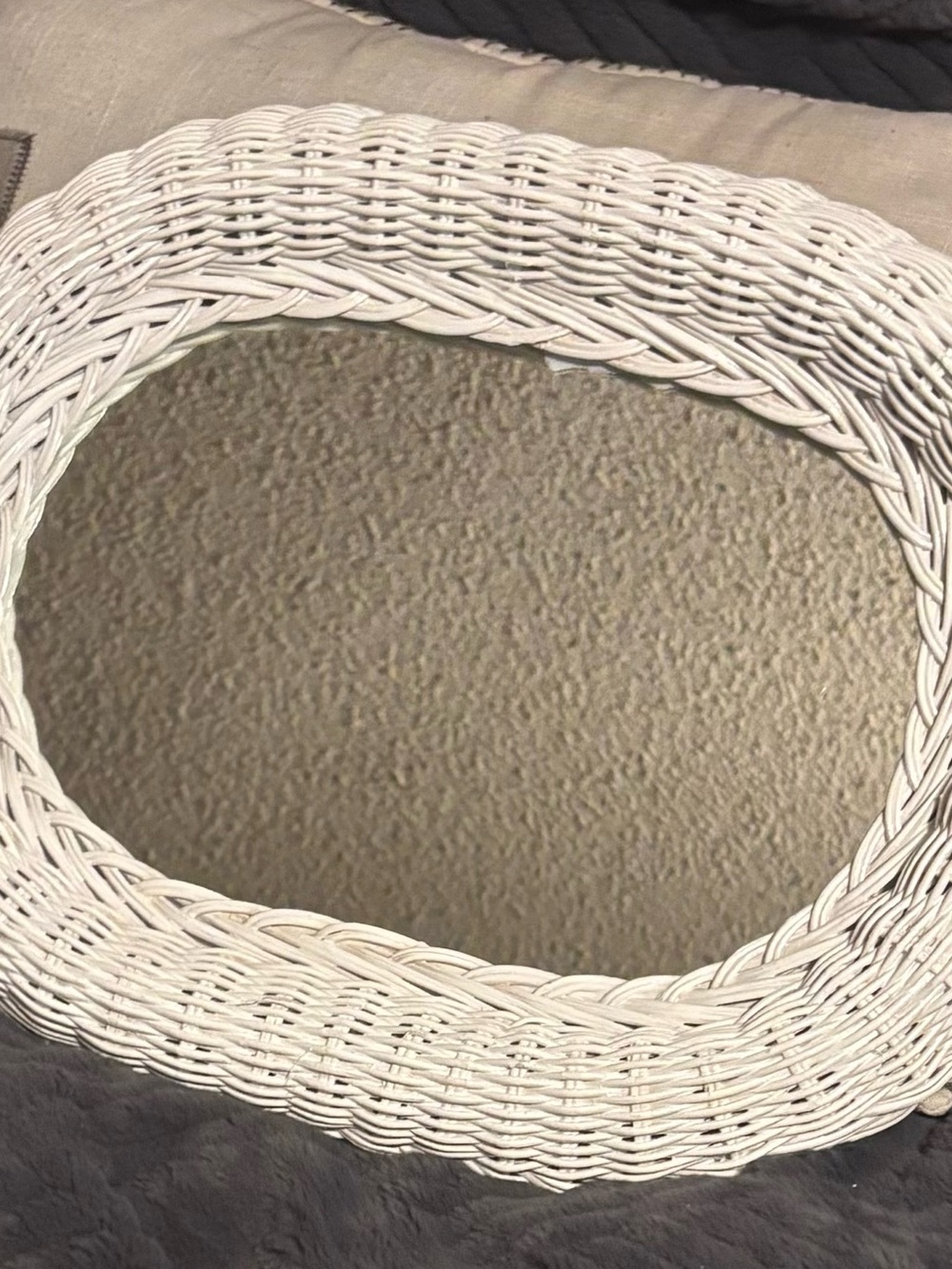 White Wicker Oval mirror